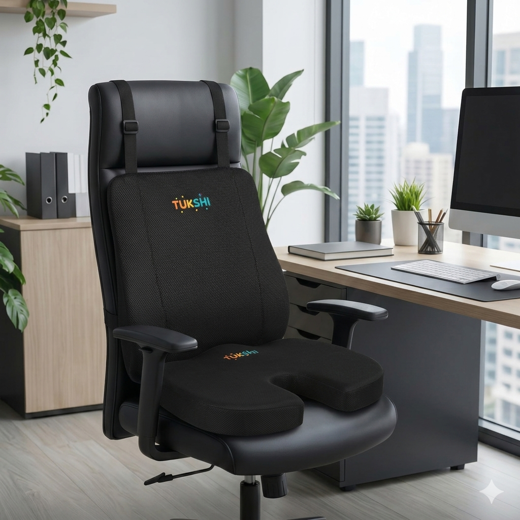 Tukshi Office Comfort Combo, Ergonomic Seat Cushion with Lumbar Back Support
