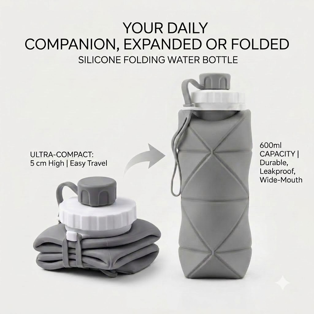 Tukshi Folding Silicone Water Bottle - 600 Ml Collapsible Bottle (Multicolor)