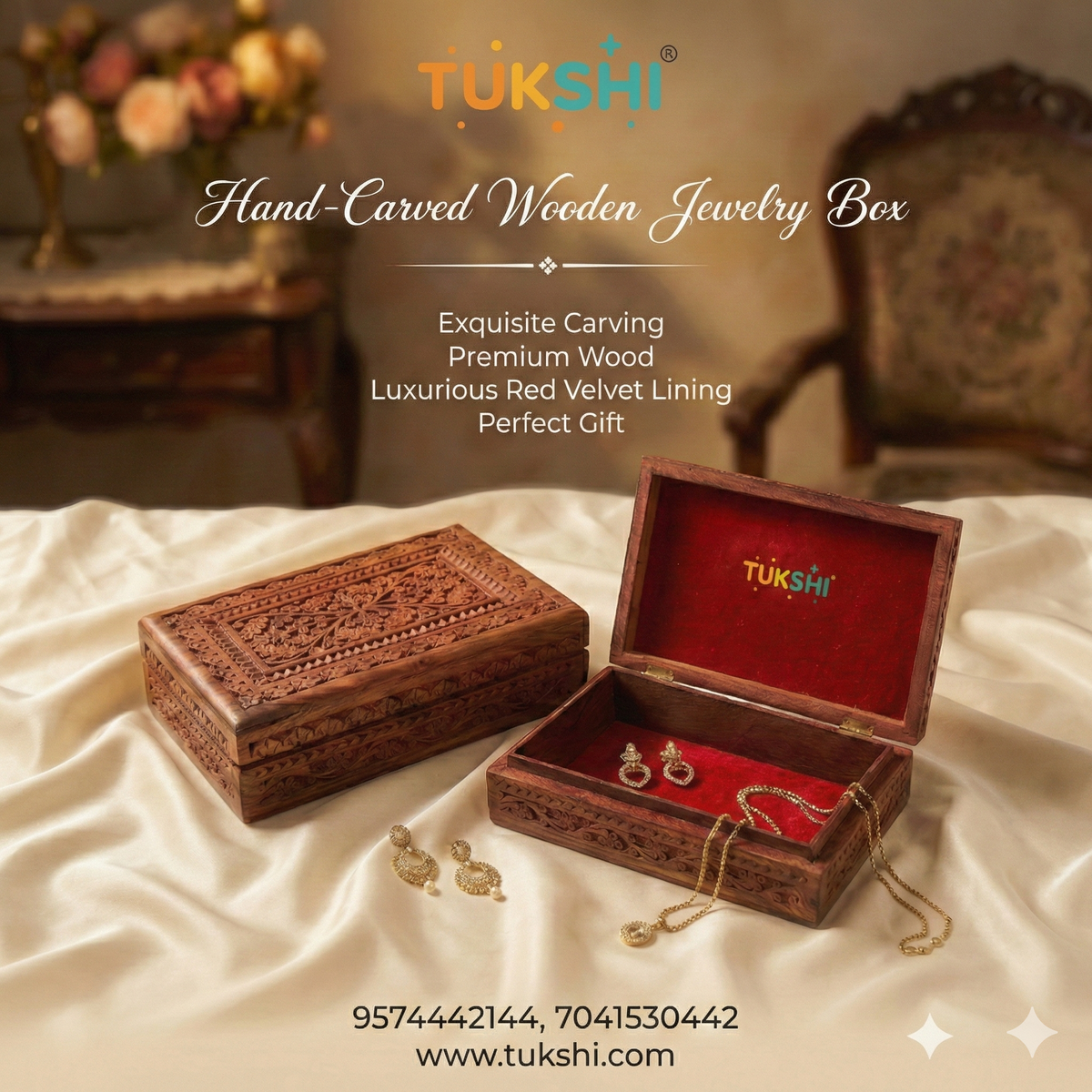 Tukshi Wooden Carvings Jewellery Box