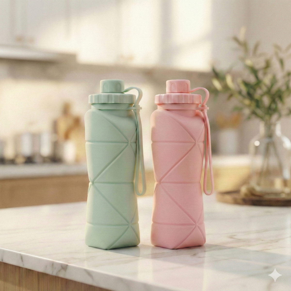 Tukshi Folding Silicone Water Bottle - 600 Ml Collapsible Bottle (Multicolor)