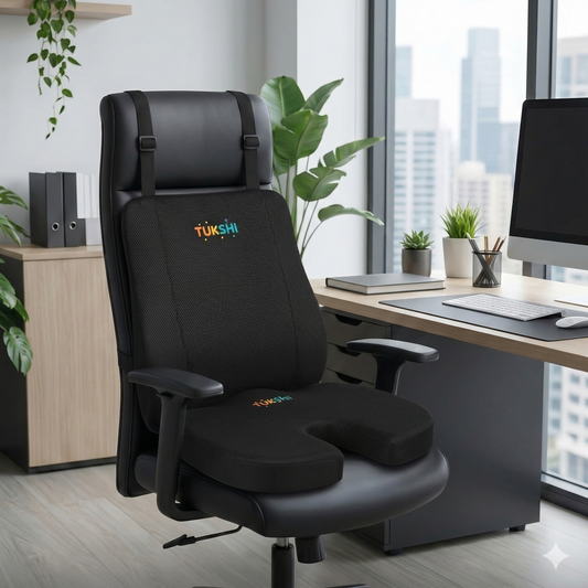 Tukshi Office Comfort Combo, Ergonomic Seat Cushion with Lumbar Back Support