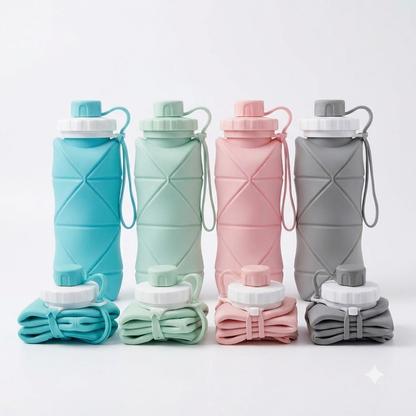 Tukshi Folding Silicone Water Bottle - 600 Ml Collapsible Bottle (Multicolor)